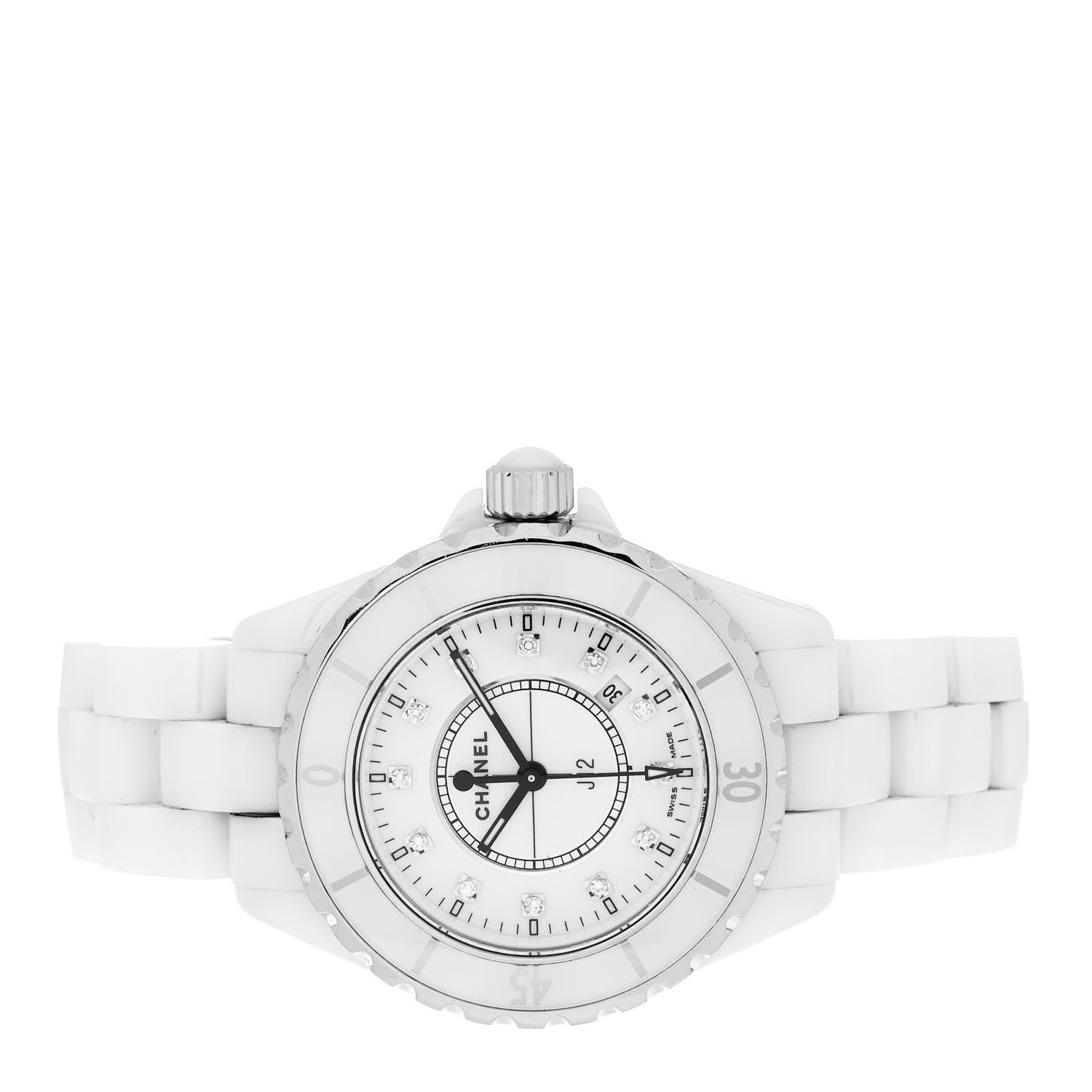 Chanel Stainless Steel Ceramic Diamond 33mm J12 Quartz Watch White 2 of 4