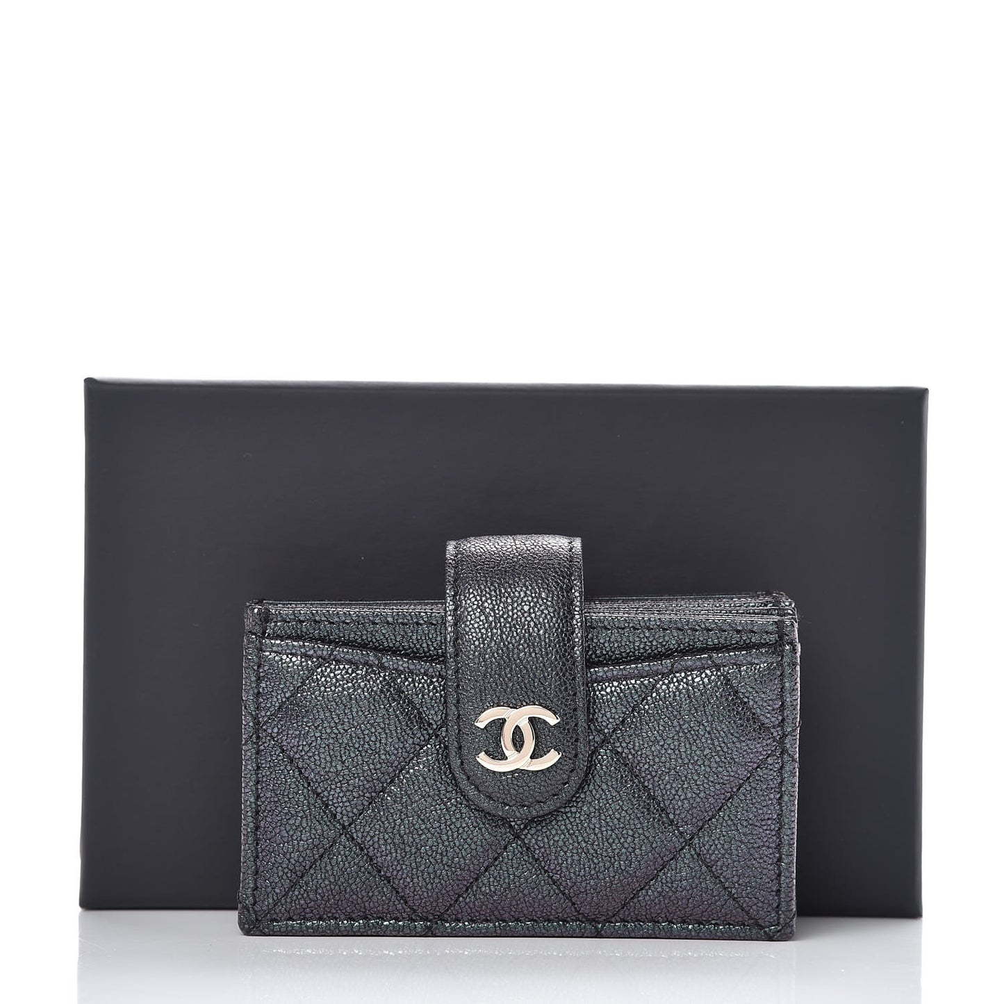 Iridescent Caviar Quilted Card Holder Black