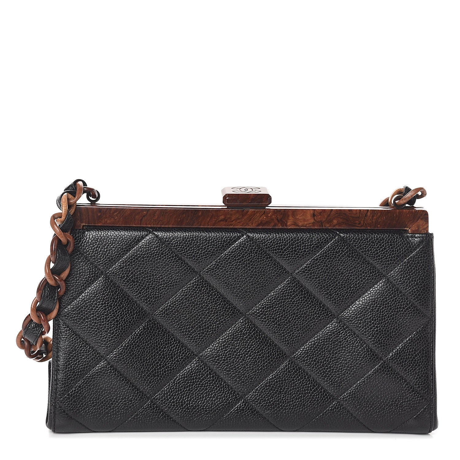 Chanel Caviar Quilted Wood Handle Clutch Black 1 of 9