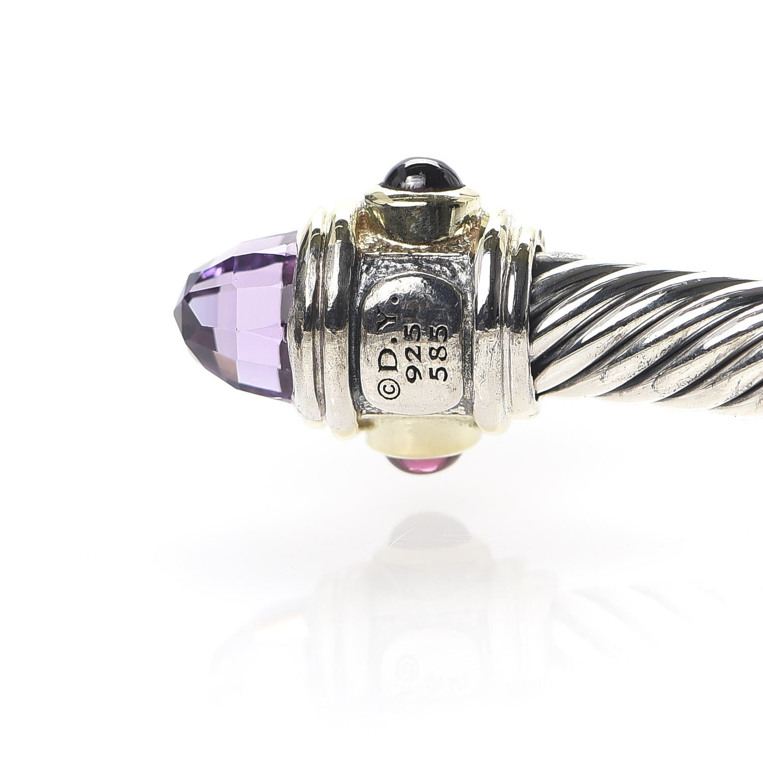 David Yurman Sterling Silver 14K Yellow Gold Amethyst Tourmaline Rhodolite 5mm Cable Renaissance Bracelet 5 of 5