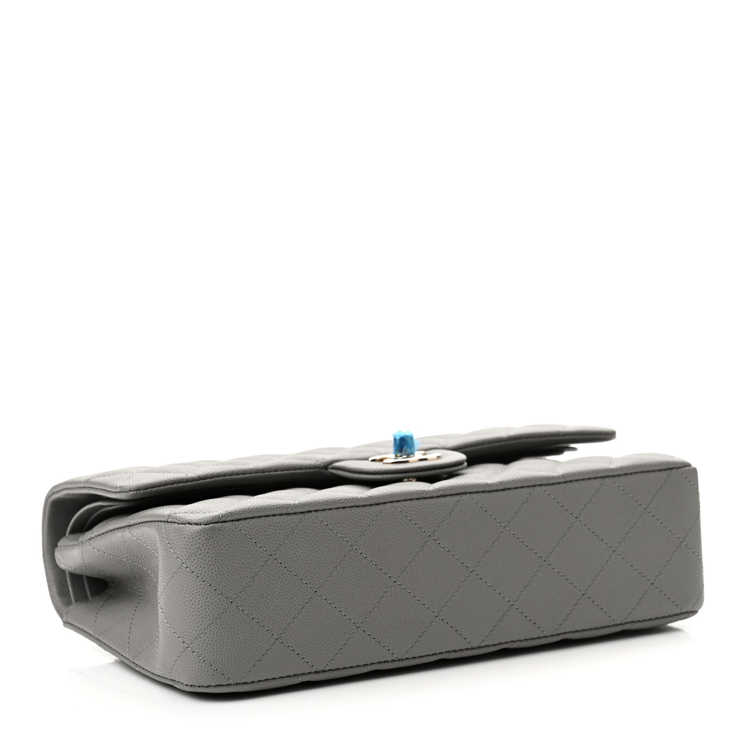 Caviar Quilted Medium Double Flap Grey