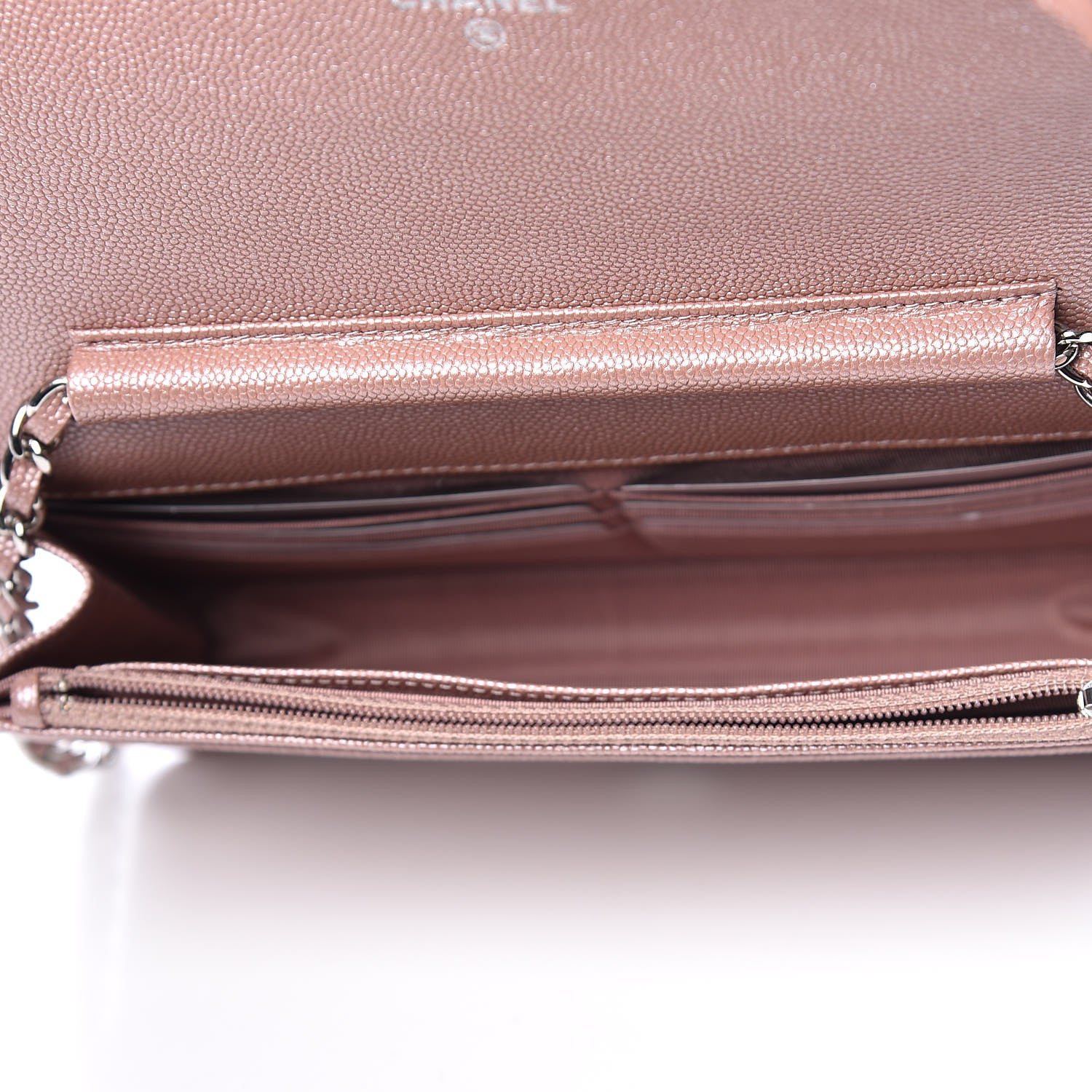Chanel Metallic Caviar Chevron Quilted Vintage Mademoiselle Wallet On Chain WOC Pink 8 of 12