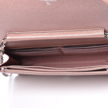 Chanel Metallic Caviar Chevron Quilted Vintage Mademoiselle Wallet On Chain WOC Pink 8 of 12