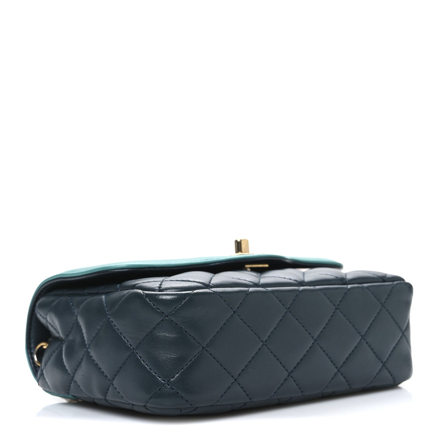 Lambskin Quilted Two Tone Day Flap Navy Turquoise
