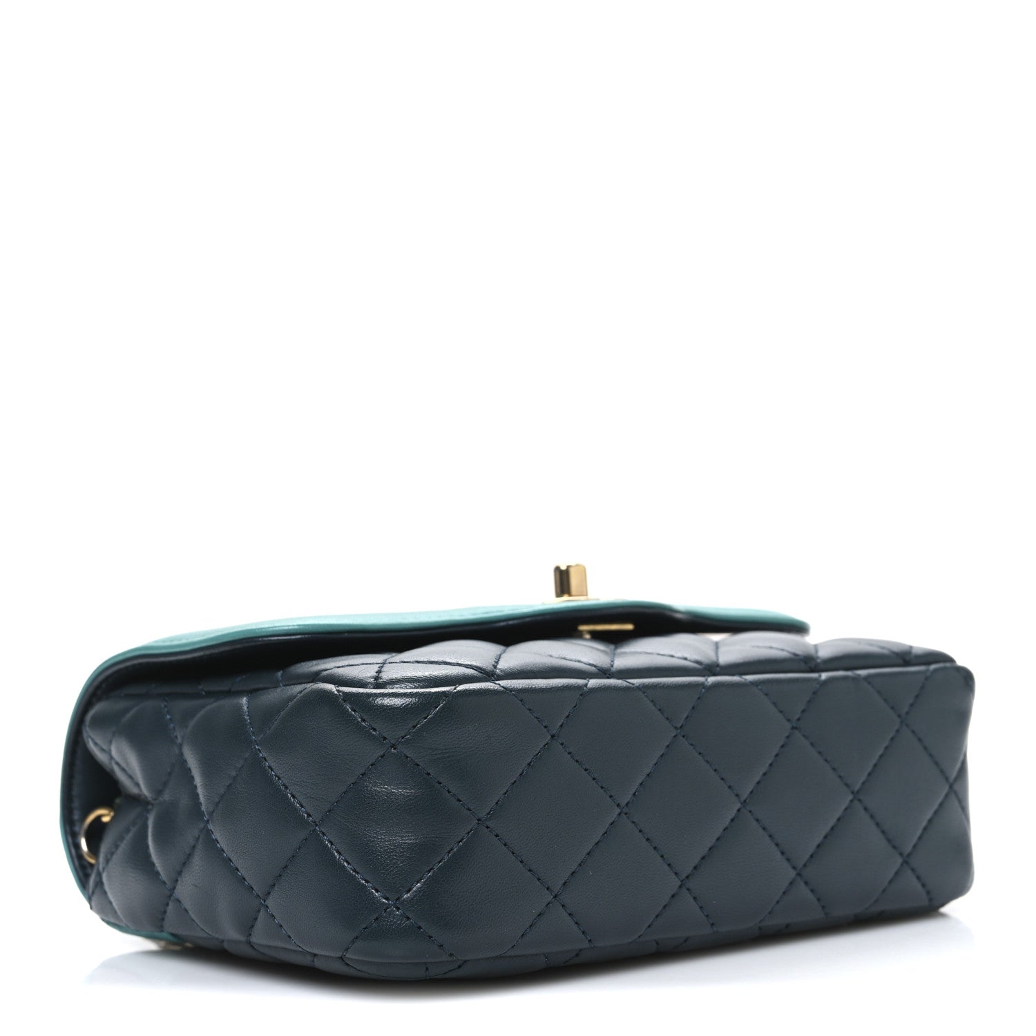 Chanel Lambskin Quilted Two Tone Day Flap Navy Turquoise 4 of 10