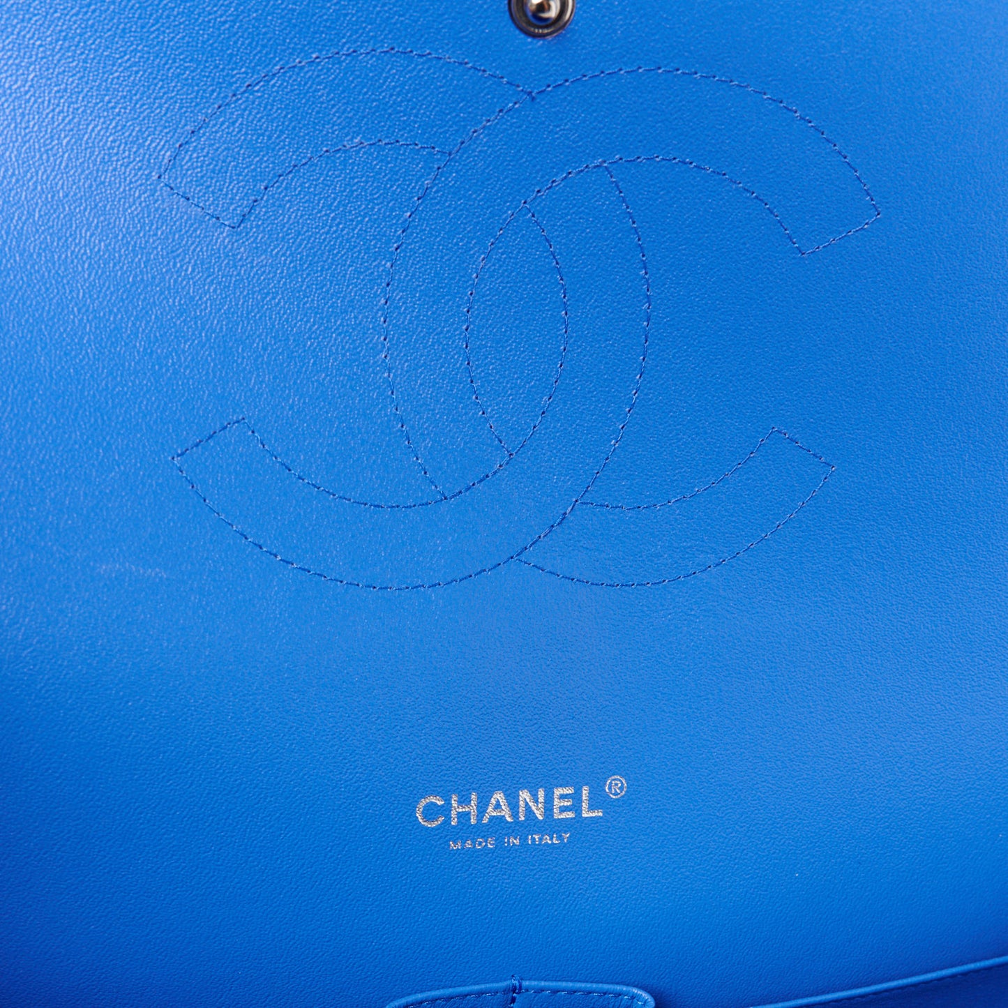 Patent Calfskin Quilted Maxi Double Flap Blue