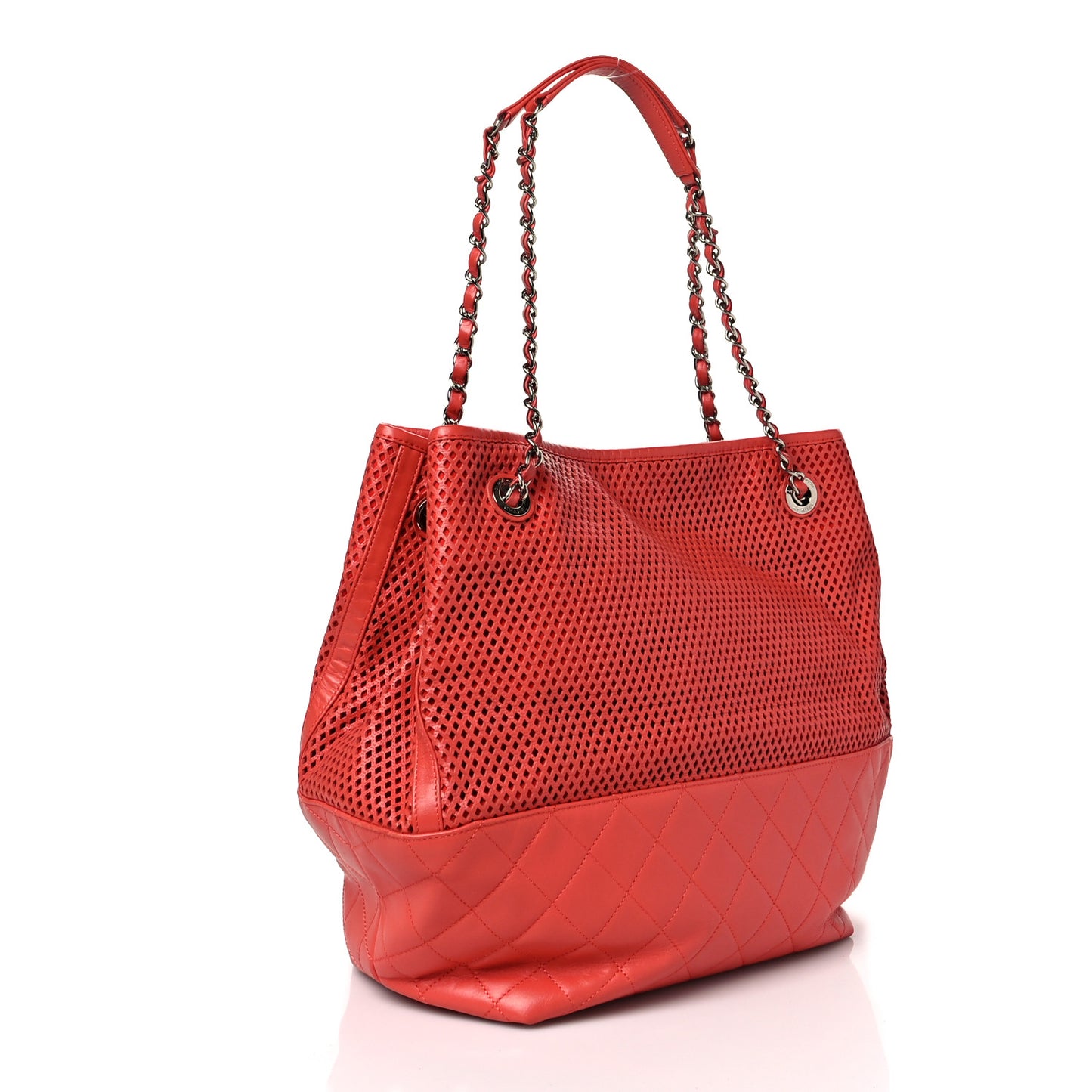 Calfskin Perforated Up In The Air North South Tote Red