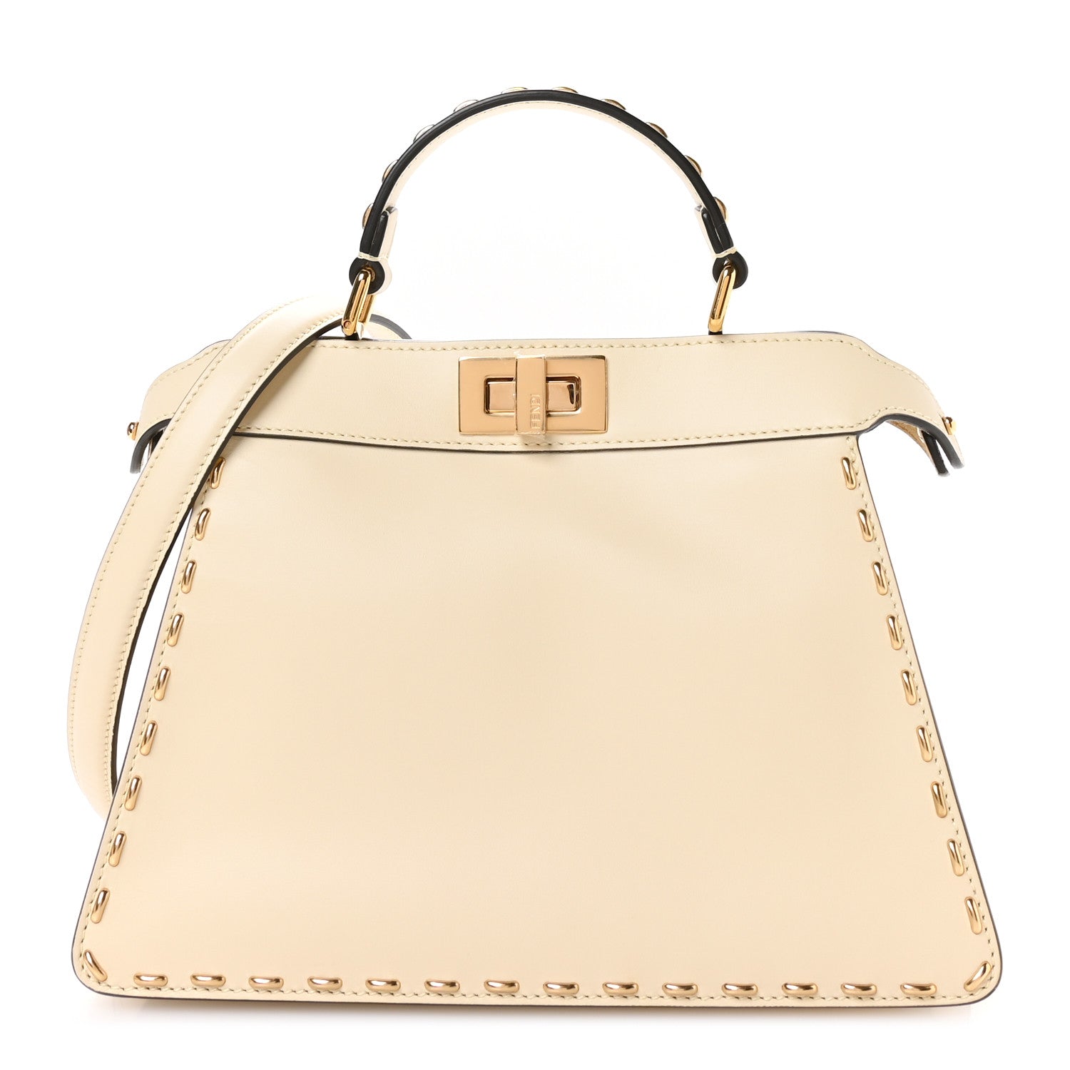 Fendi Vitello King Camoscio Metal Stitch Peekaboo I SEE U Satchel Pergamena Miele 1 of 10