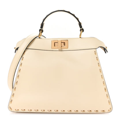 Fendi Vitello King Camoscio Metal Stitch Peekaboo I SEE U Satchel Pergamena Miele 1 of 10