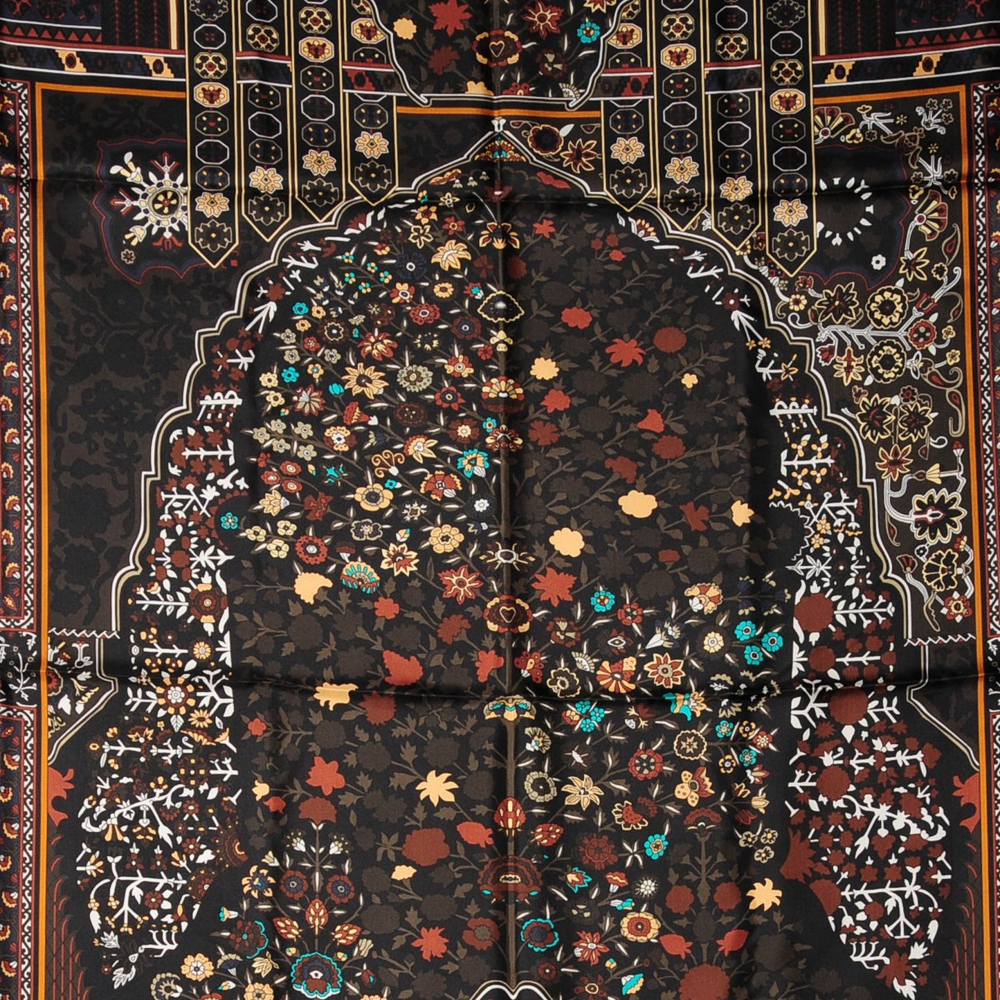 Silk Twill Tapis Persans Scarf 140 Bronze Noir Kaki