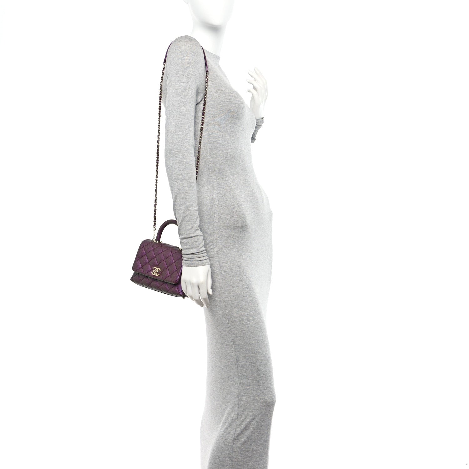 Chanel Iridescent Caviar Quilted Extra Mini Coco Handle Flap Purple 2 of 10