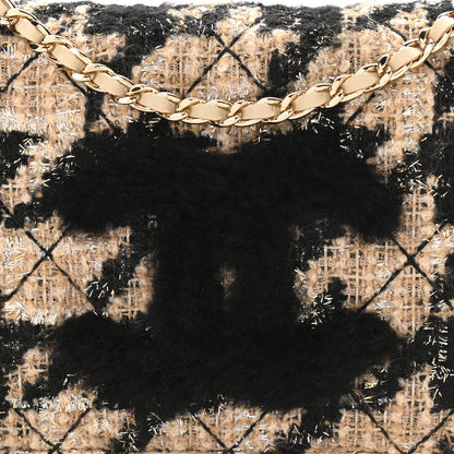 Chanel Tweed Shearling Quilted Chanel Wallet On Chain WOC Beige Black 10 of 10