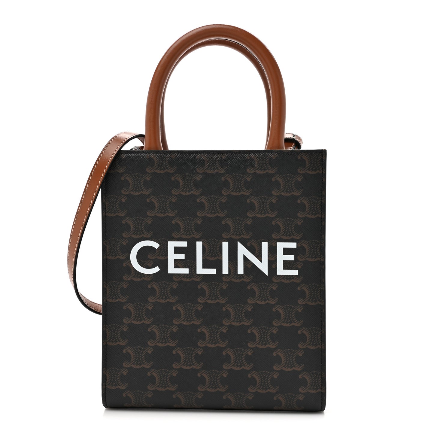 Triomphe Canvas Calfskin Mini Vertical Cabas Tan