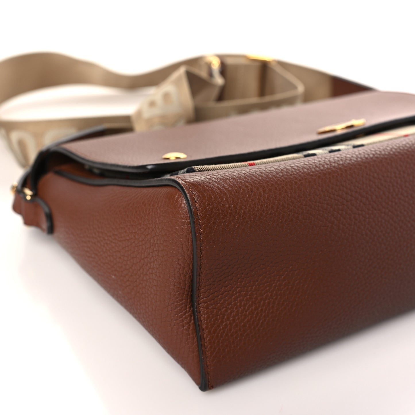 Grainy Calfskin Vintage Check Note Crossbody Bag Malt Brown