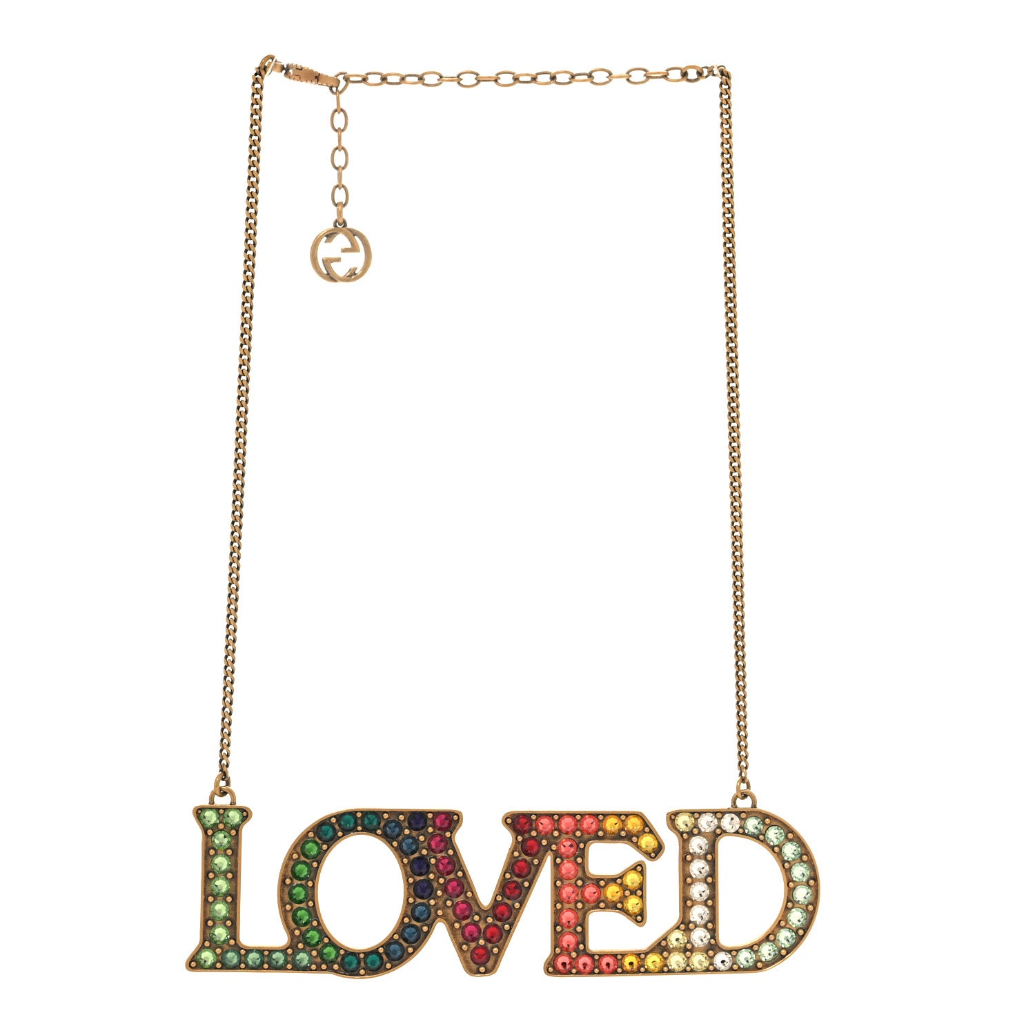 Gucci Metal Crystal Loved Short Necklace Aged Gold 3 of 5
