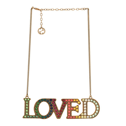 Gucci Metal Crystal Loved Short Necklace Aged Gold 3 of 5