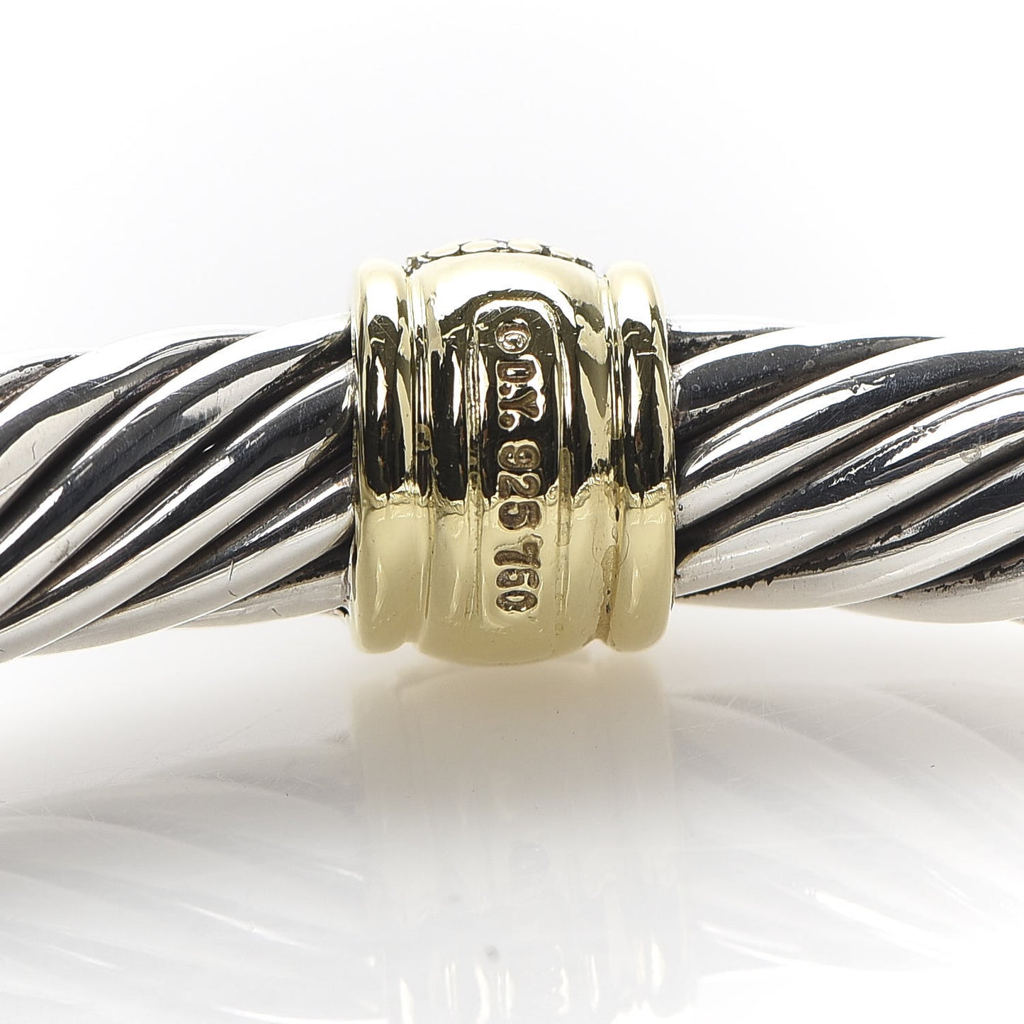 Sterling Silver 18K Yellow Gold Diamond 7mm Cable Classics Station Bracelet