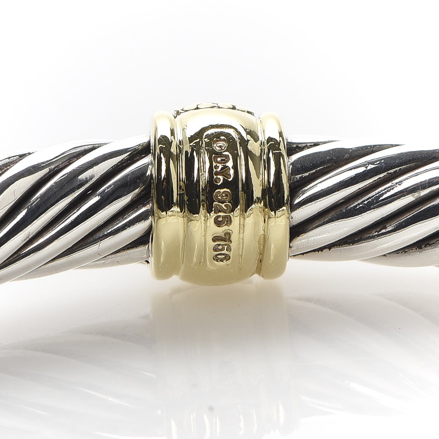 David Yurman Sterling Silver 18K Yellow Gold Diamond 7mm Cable Classics Station Bracelet 6 of 6