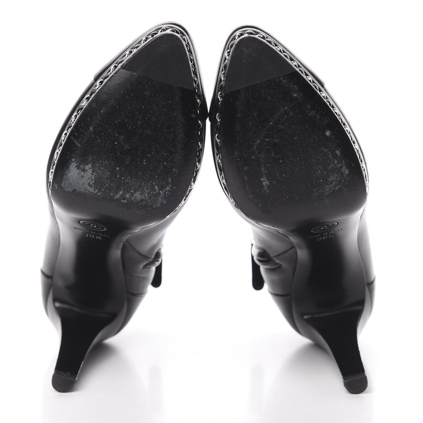 Lambskin CC Platform Cap Toe Chain Ankle Boots 38.5 Black