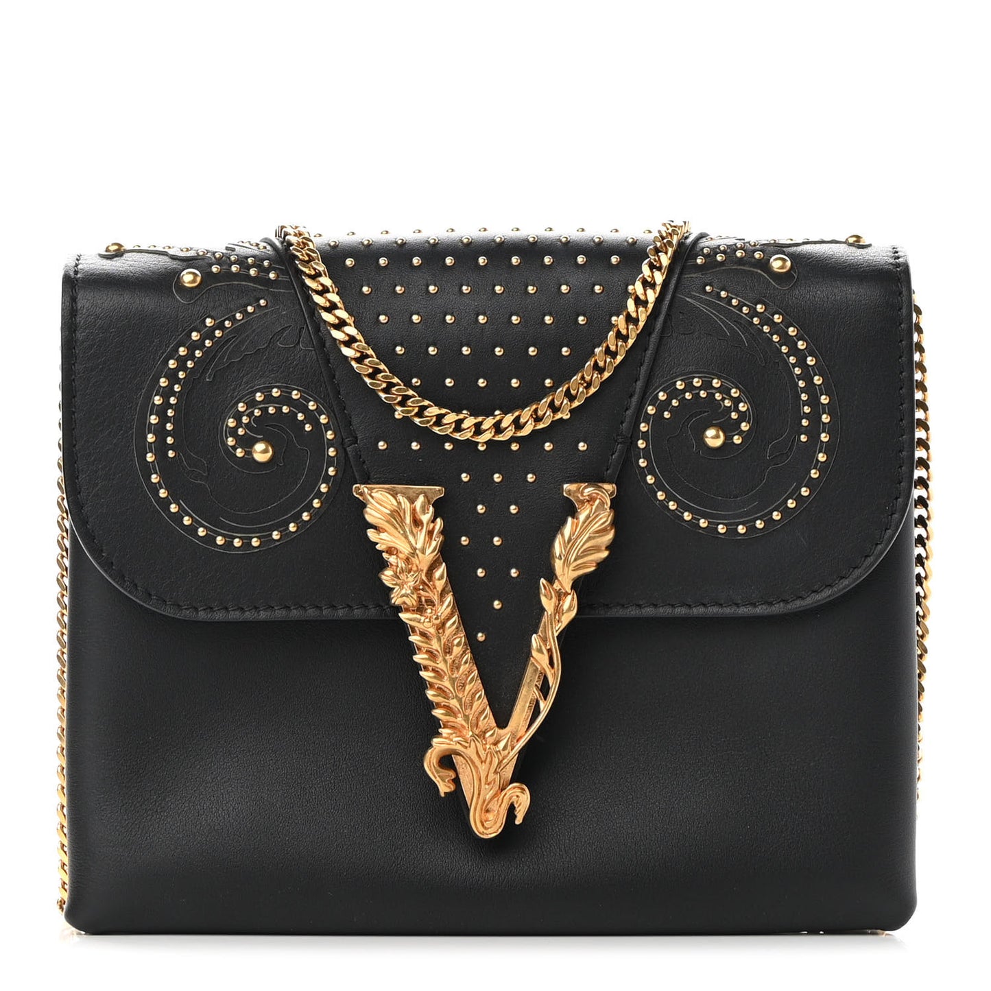 Vitello Studded Virtus Chain Clutch Black