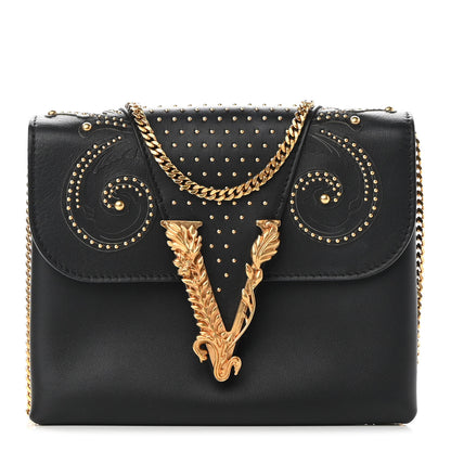 Versace Vitello Studded Virtus Chain Clutch Black 1 of 7