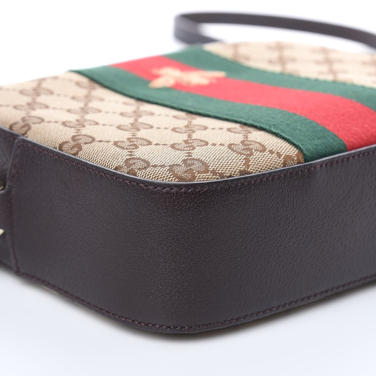 Gucci GG Supreme Monogram Web Small Webby Bee Shoulder Bag Dark Brown 8 of 11