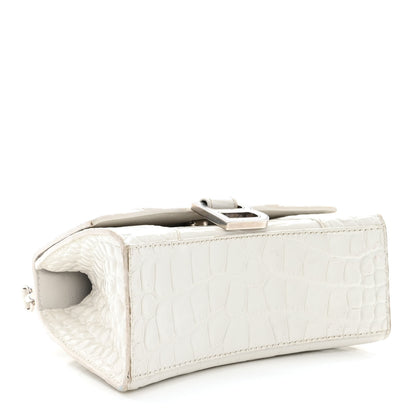 Balenciaga Shiny Calfskin Crocodile Embossed Hourglass Top Handle Bag XS White 4 of 19