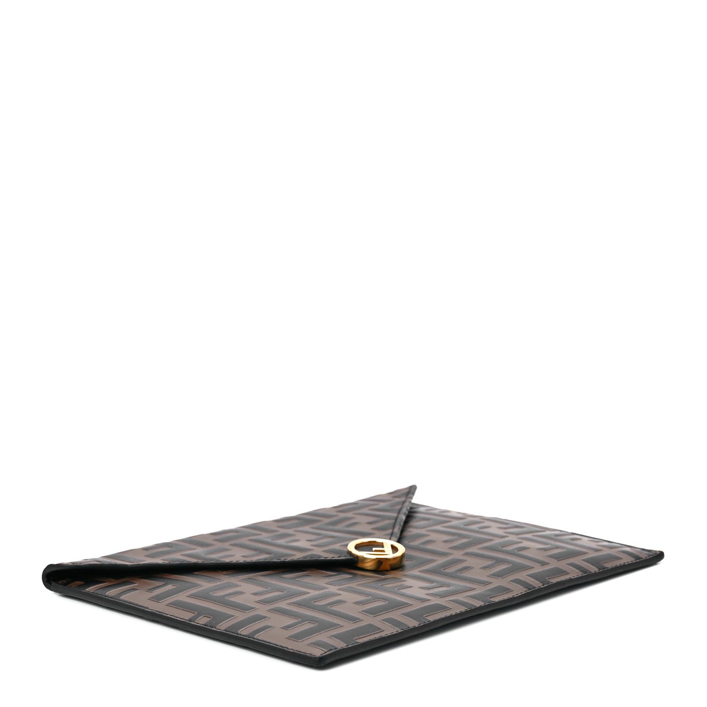 Vitello Soft F is Fendi Bi-Color FF 1974 Embossed Envelope Pouch Maya Black