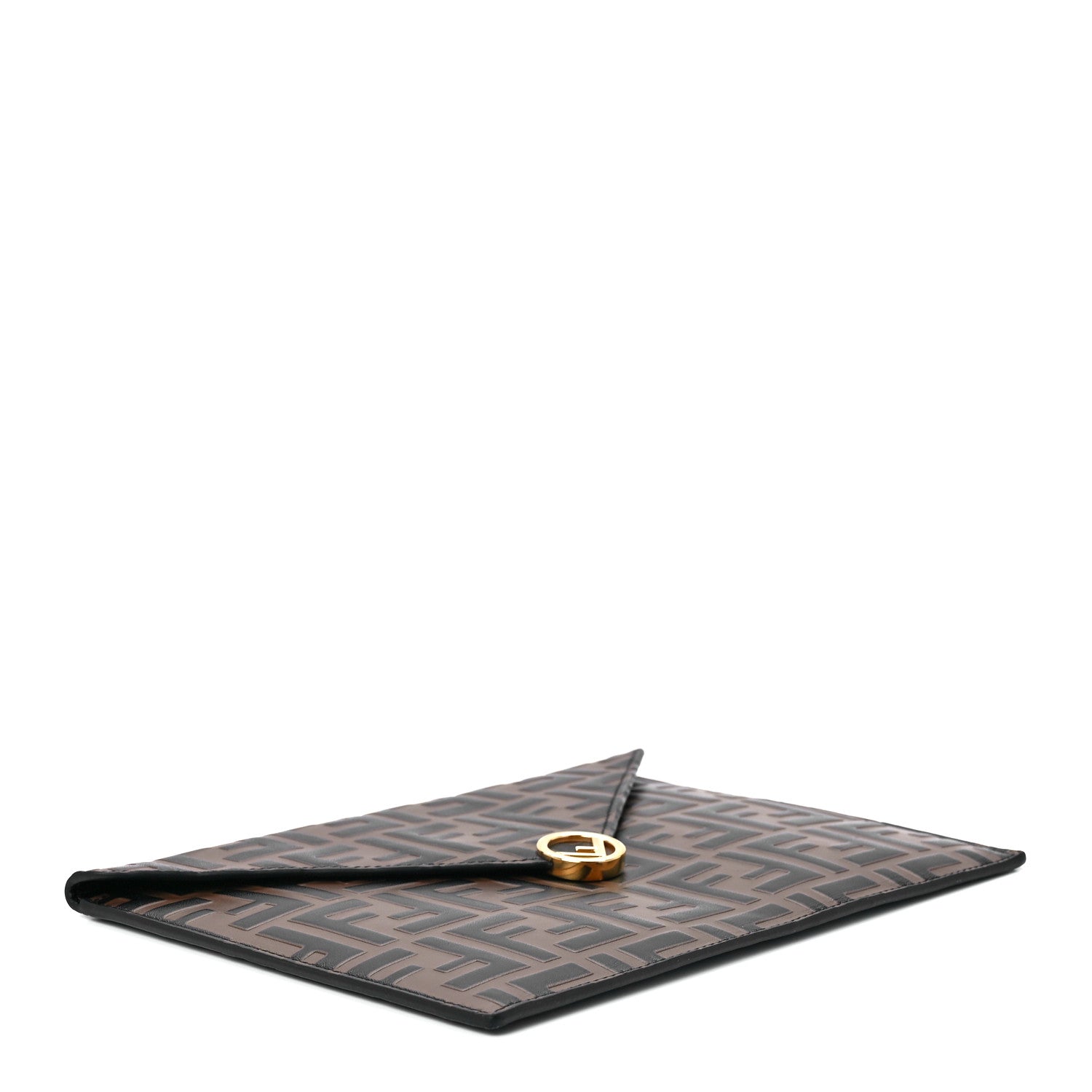 Fendi Vitello Soft F is Fendi Bi-Color FF 1974 Embossed Envelope Pouch Maya Black 4 of 13