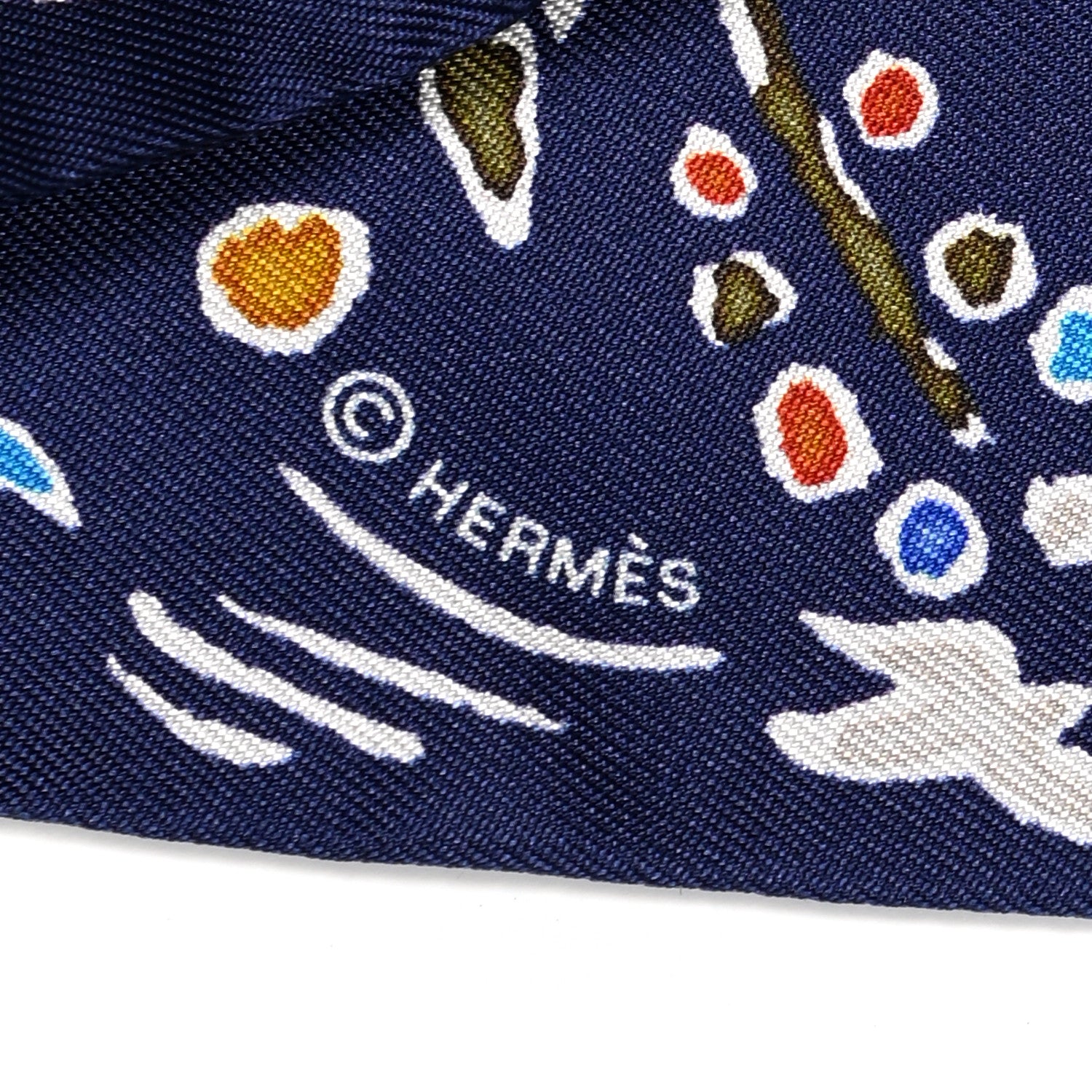 Hermes Silk Isola Di Primavera Twilly Marine Kaki White 3 of 3