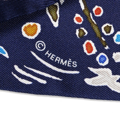 Hermes Silk Isola Di Primavera Twilly Marine Kaki White 3 of 3