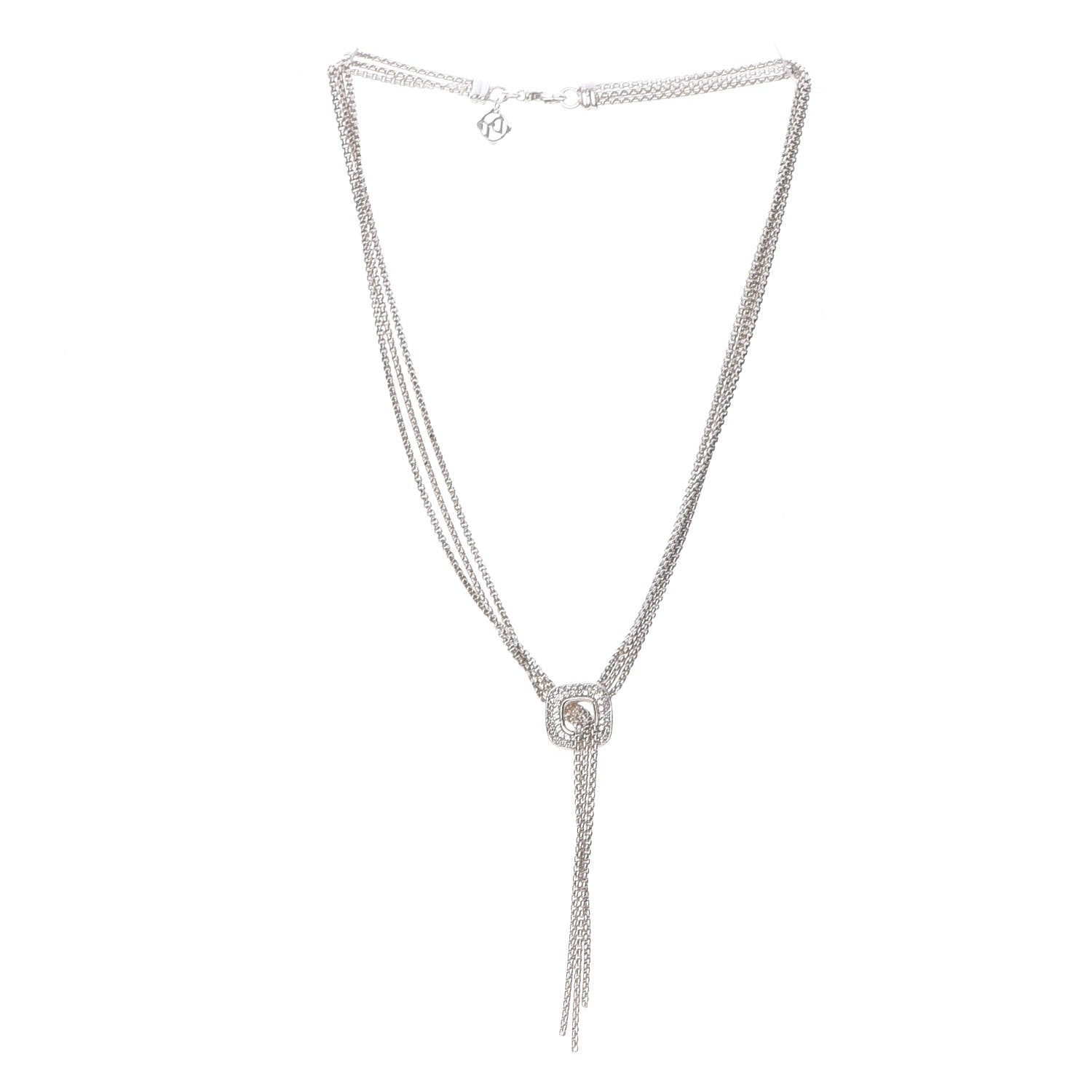 David Yurman Sterling Silver Diamond 14mm Waterfall Lariat Necklace 3 of 5
