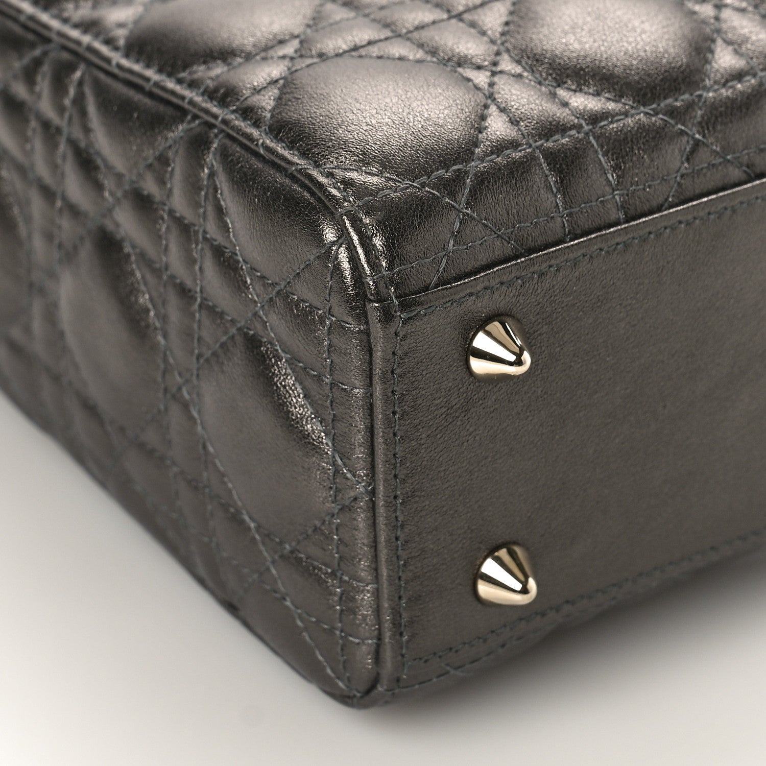 Christian Dior Metallic Grained Calfskin Cannage My ABCDior Lady Dior Gunmetal 7 of 8