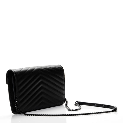Saint Laurent Grain De Poudre Matelasse Chevron Monogram Chain Wallet Black 3 of 7