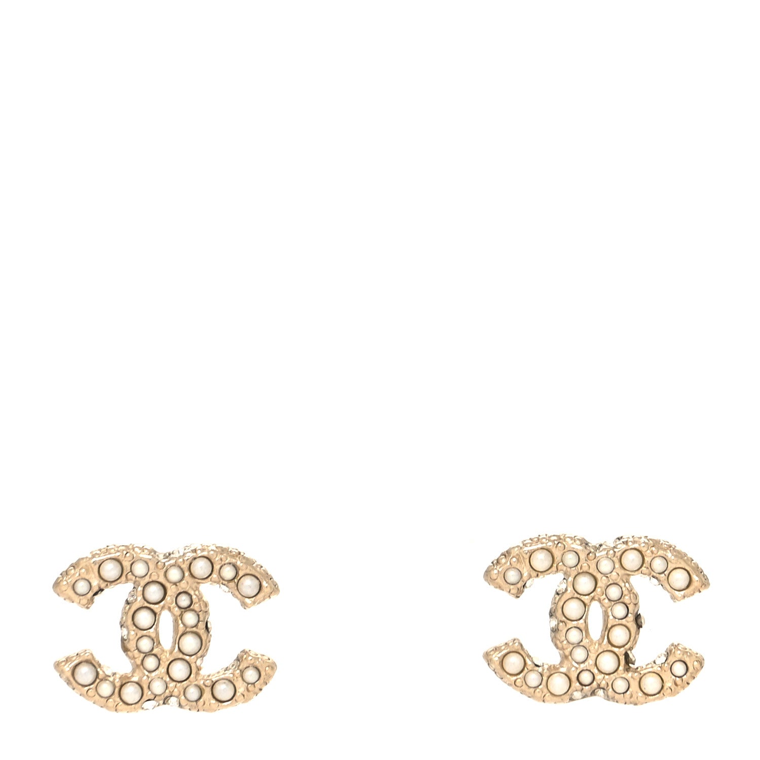 Chanel Metal Graduated Pearl Crystal CC Earrings Light Gold 1 of 4