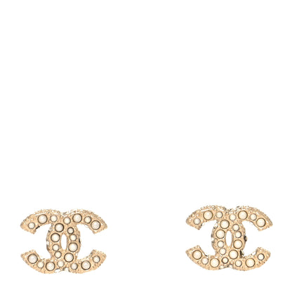 Chanel Metal Graduated Pearl Crystal CC Earrings Light Gold 1 of 4