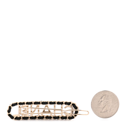 Chanel Metal Lambskin Vintage Allure Logo Hair Clip Black Gold 2 of 4