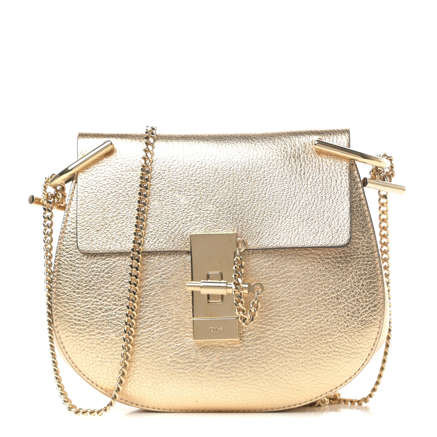 Metallic Goatskin Mini Drew Shoulder Bag Pale Gold