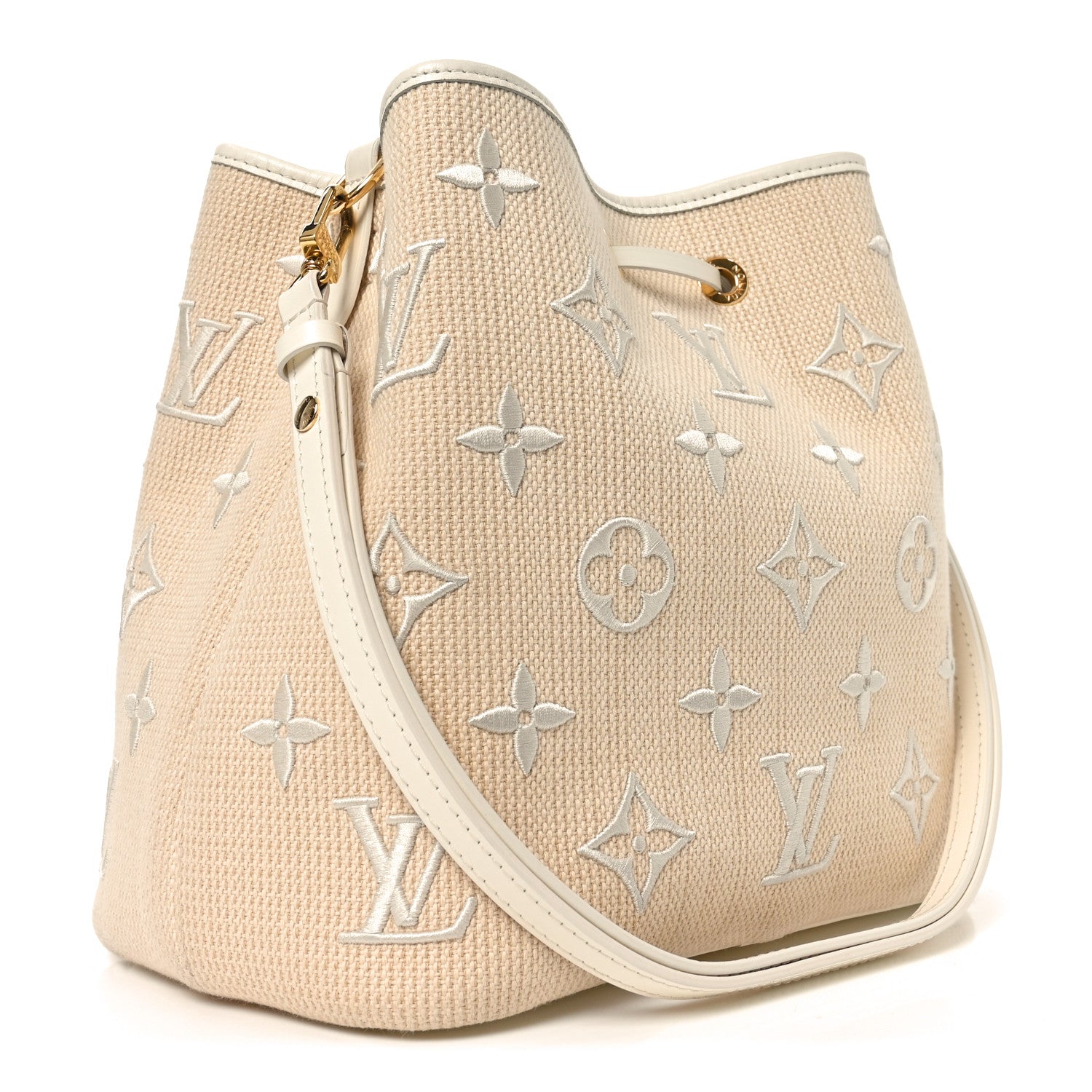 Louis Vuitton Cotton Monogram Embroidered Neonoe MM Beige White 3 of 10