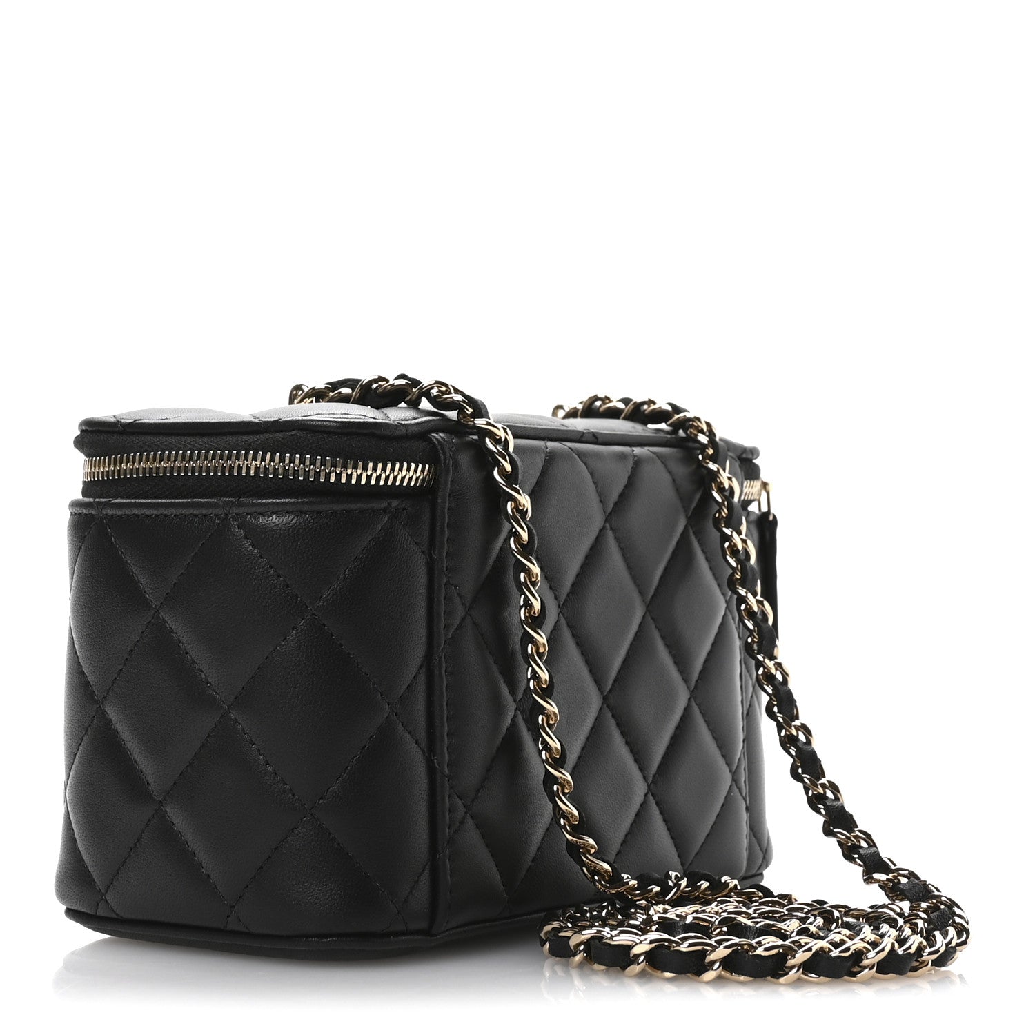 Chanel Lambskin Enamel Quilted Roller Skate Small Vanity Case With Chain Black 4 of 11