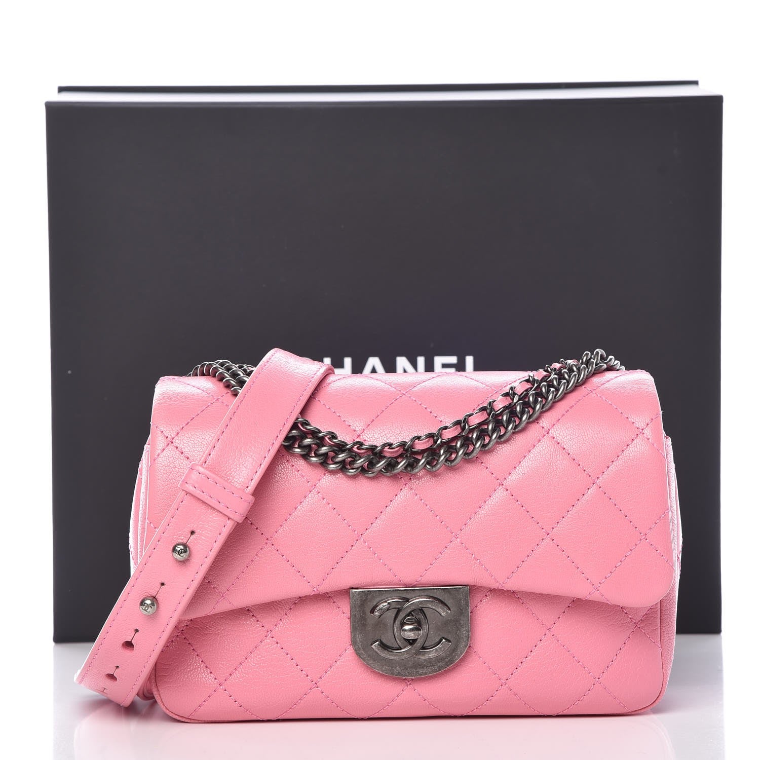 Chanel Shiny Goatskin Quilted Small Double Carry Waist Chain Flap Pink 9 of 9