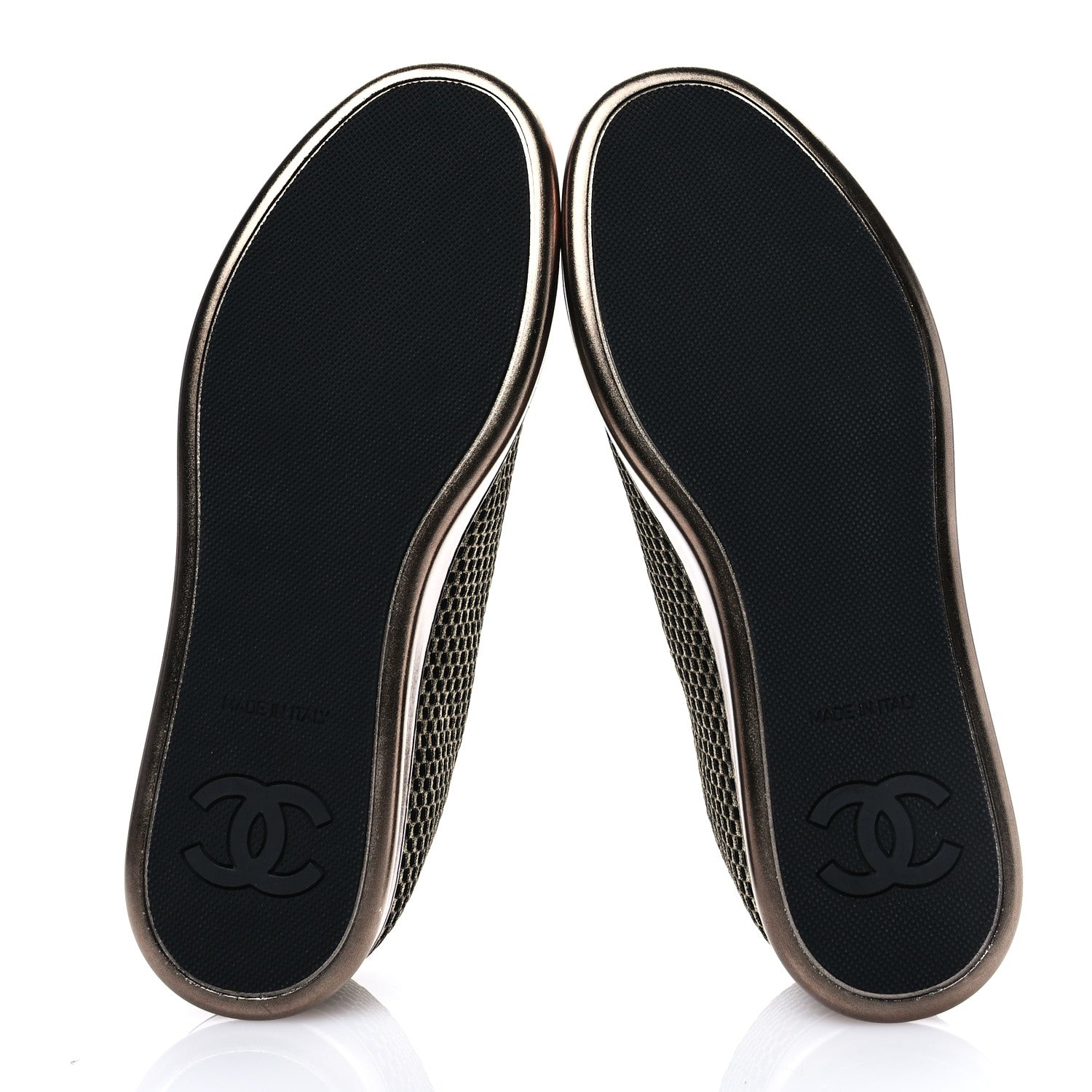 Chanel Fabric Mesh Lambskin Low Top Sneakers 39.5 Gold Black 6 of 9