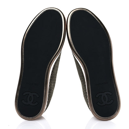 Chanel Fabric Mesh Lambskin Low Top Sneakers 39.5 Gold Black 6 of 9