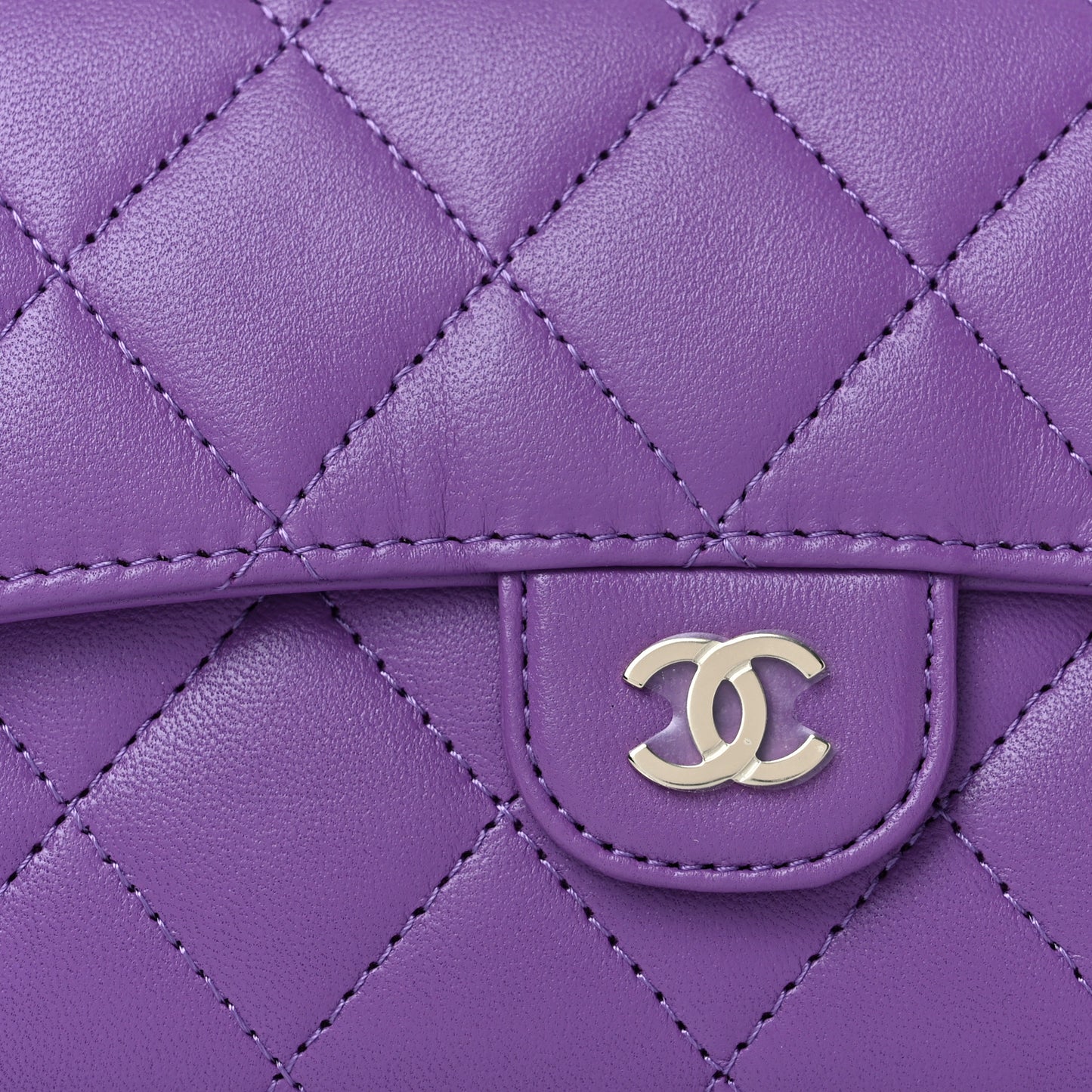 Lambskin Quilted Large Gusset Flap Wallet Purple
