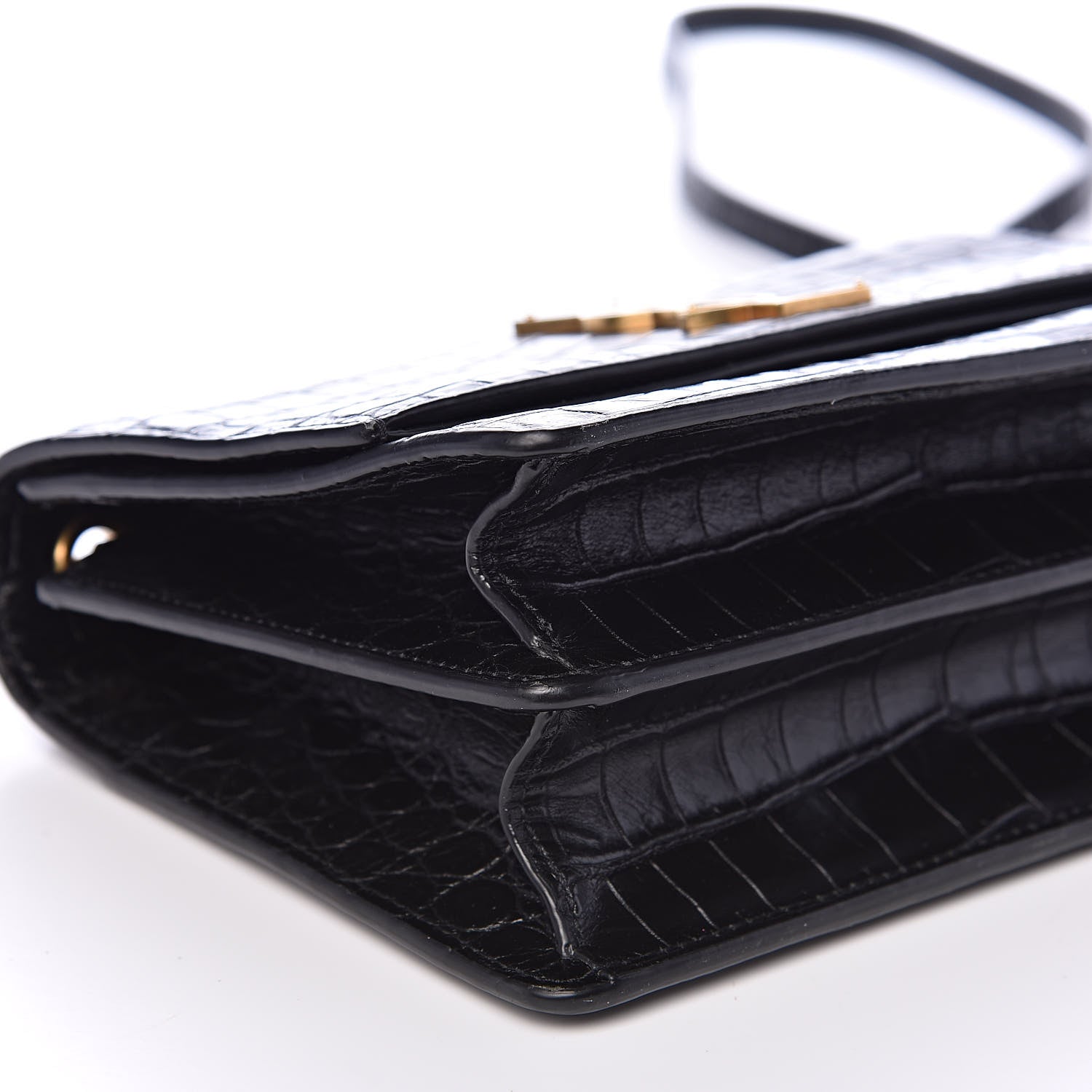 Saint Laurent Calfskin Crocodile Embossed Small Monogram Sunset Black 9 of 11