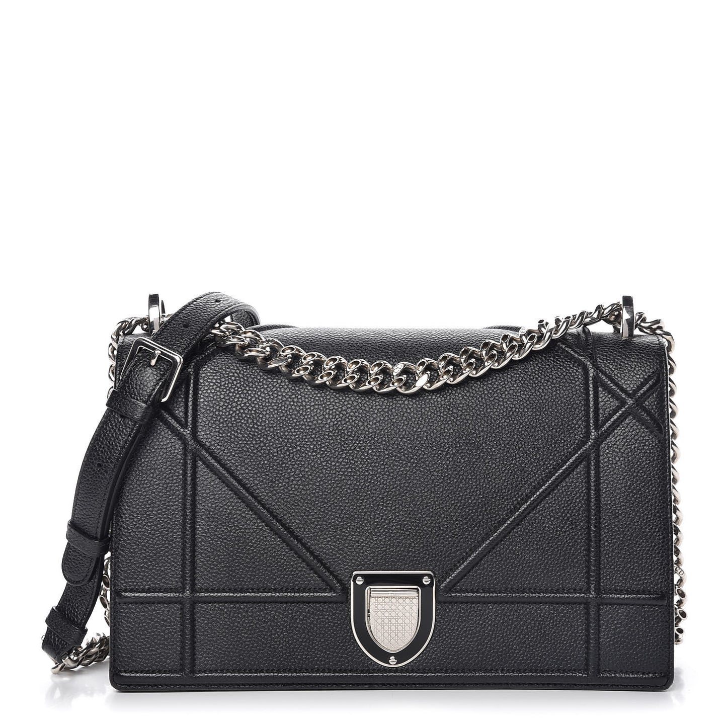 Grained Calfskin Medium Diorama Flap Bag Black