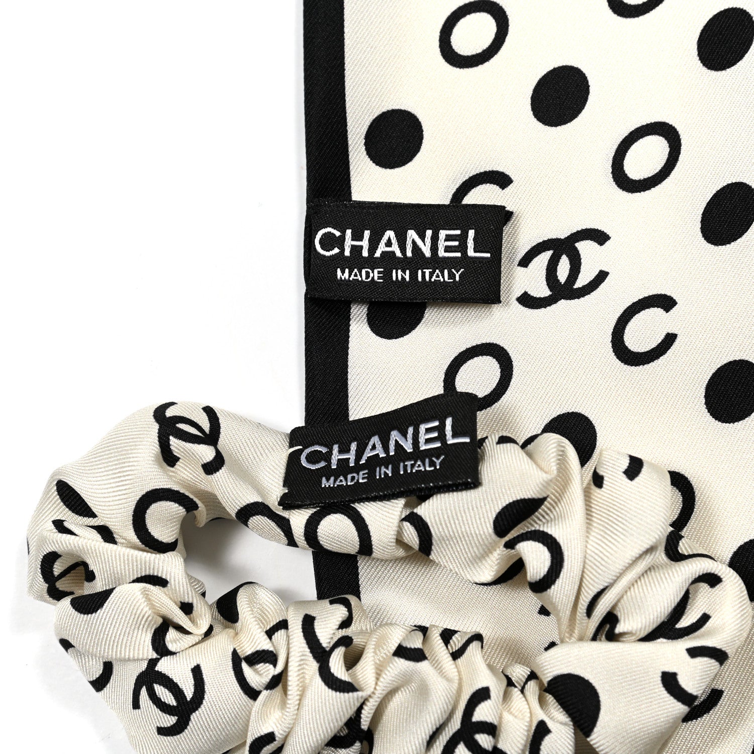 Chanel Silk CC Twilly Hair Tie Ivory Black 3 of 3