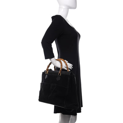 Gucci Suede Bamboo Top Handle Bag Black 3 of 12