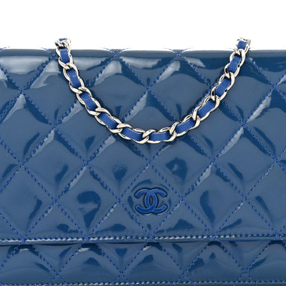 Chanel Patent Quilted Wallet On Chain WOC Dark Blue 9 of 15