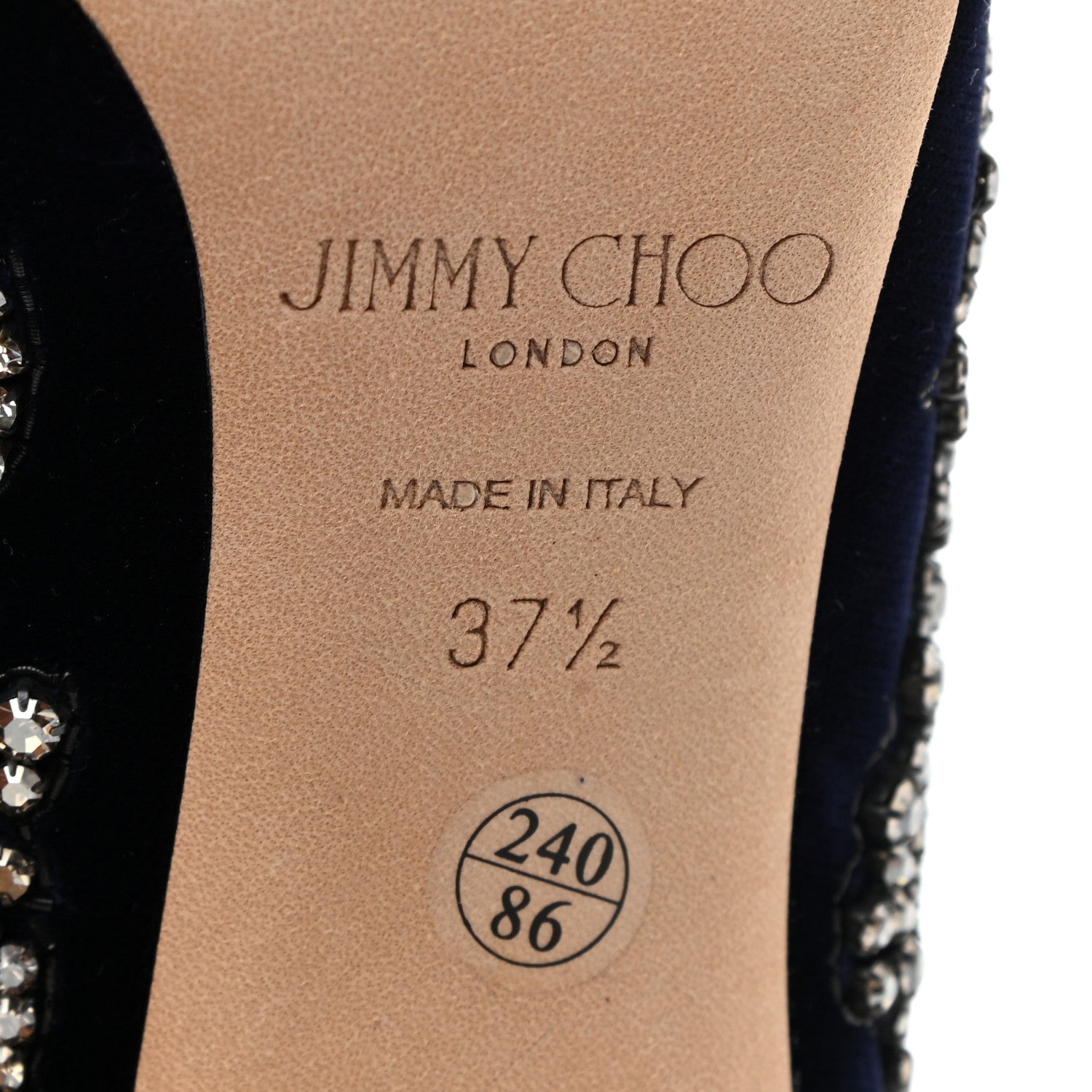 Jimmy Choo Velvet Crystal Peony Embellished Caroline High Heel Mules 37.5 Dark Blue 6 of 7